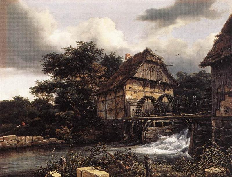 RUISDAEL, Jacob Isaackszon van Two Water Mills and an Open Sluice dfh Norge oil painting art